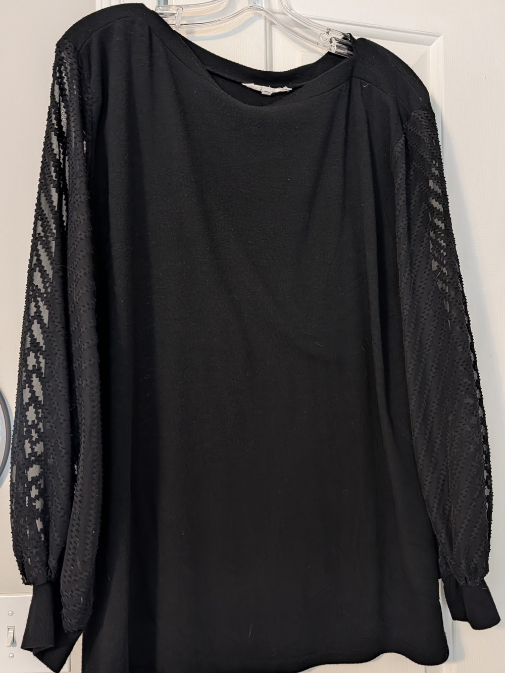 Amaryllis Black Long-Sleeve Top with Lace Paneled Sleeves